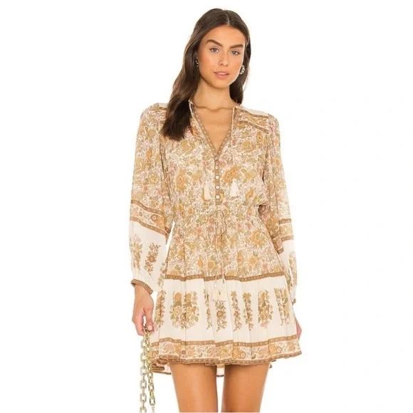 Spell Juniper Playdress Floral Boho Long Sleeve Dress Cream Size S
